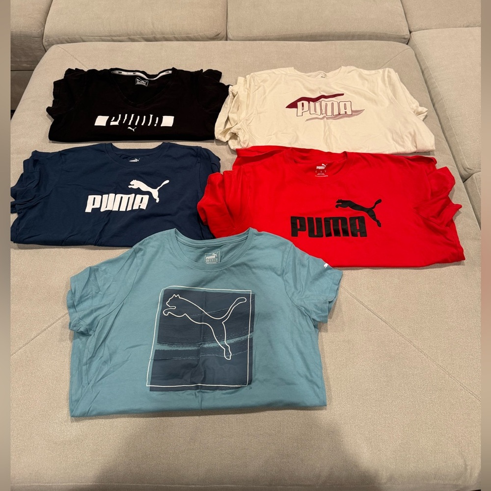 Puma Graphic T-Shirt Set - Black, Cream, Dark Blue, Red w/ FREE light blue
